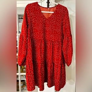 Red & White Polka Dot Long Sleeve Dress